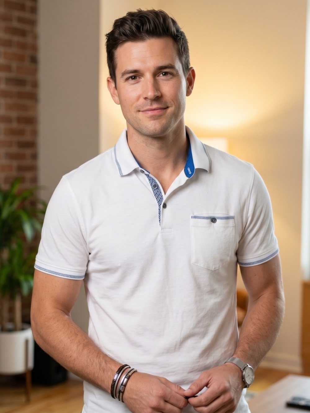 Ted Baker London button down white and blue polo shirt